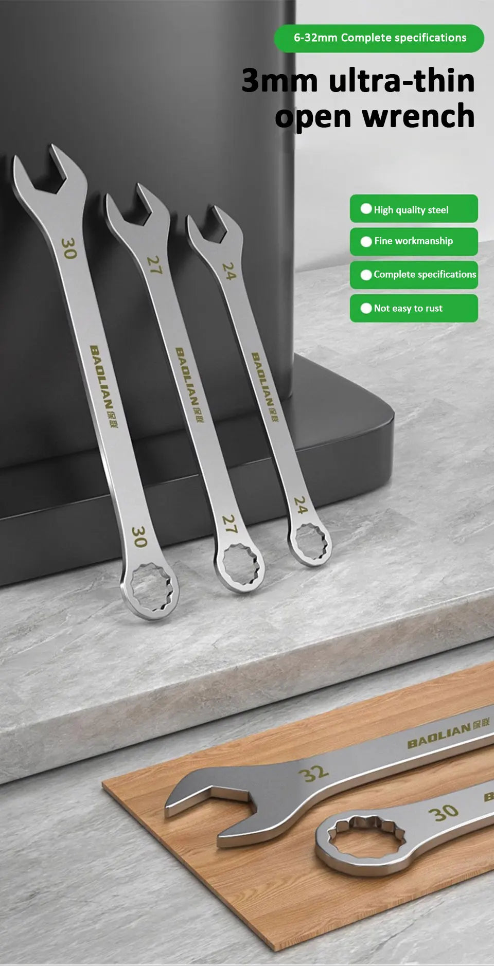 Ultra-thin Open End Wrench 5-32MM Ratchet Wrenches Universal Spanners Dual-purpose Wrench for Bicycle Motorcycle Car Repair Tool
