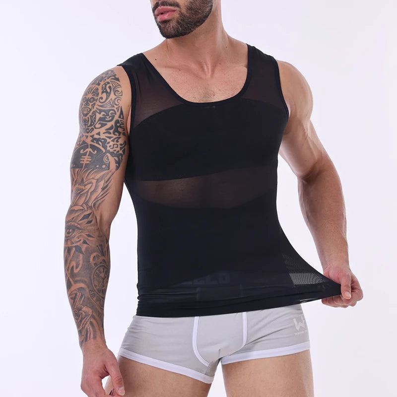 Men Compression Shirt Slimming Undershirt Body Shaper Chest Compression Tummy Control Tank Top Shapewear Underwear