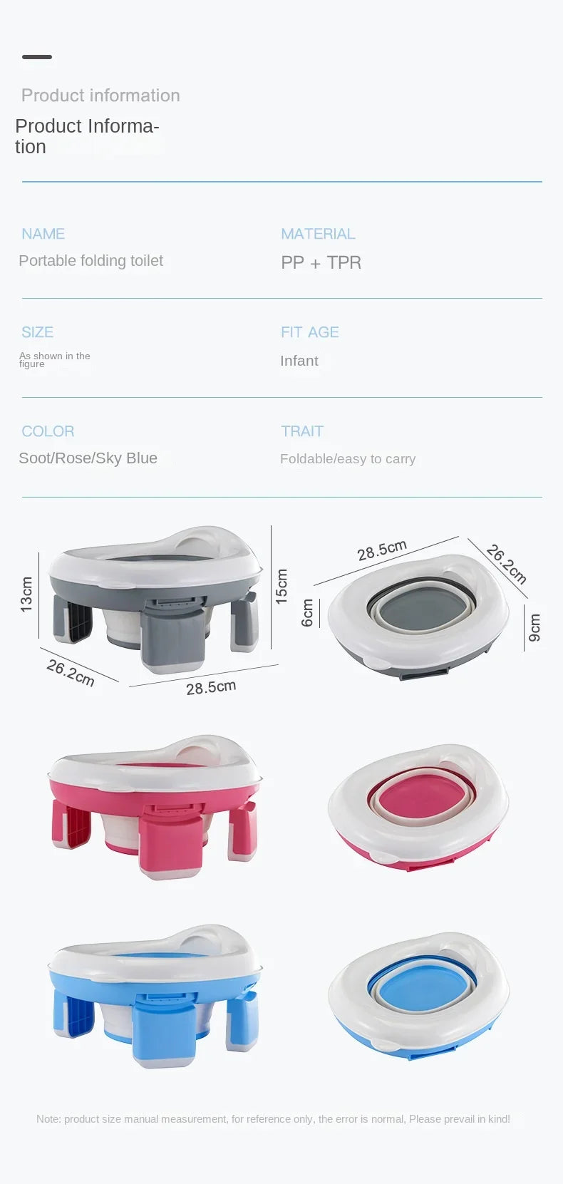 3 in 1 Travel Toilet Seat Foldable Children Potty with Bags Baby Pot Portable Silicone Baby Potty Training Toilet Seat for Kids