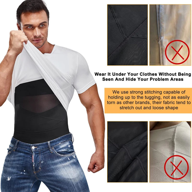 Men Compression Shirt Slimming Undershirt Body Shaper Chest Compression Tummy Control Tank Top Shapewear Underwear