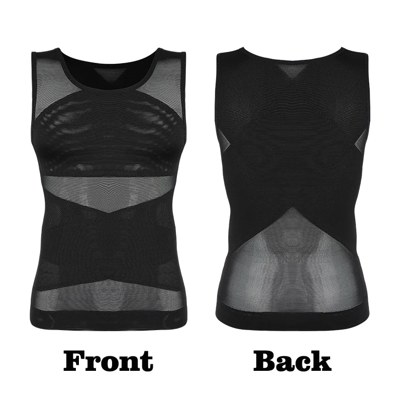 Men Compression Shirt Slimming Undershirt Body Shaper Chest Compression Tummy Control Tank Top Shapewear Underwear