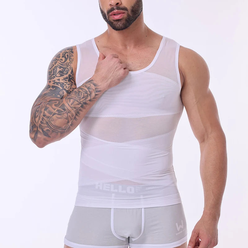 Men Compression Shirt Slimming Undershirt Body Shaper Chest Compression Tummy Control Tank Top Shapewear Underwear