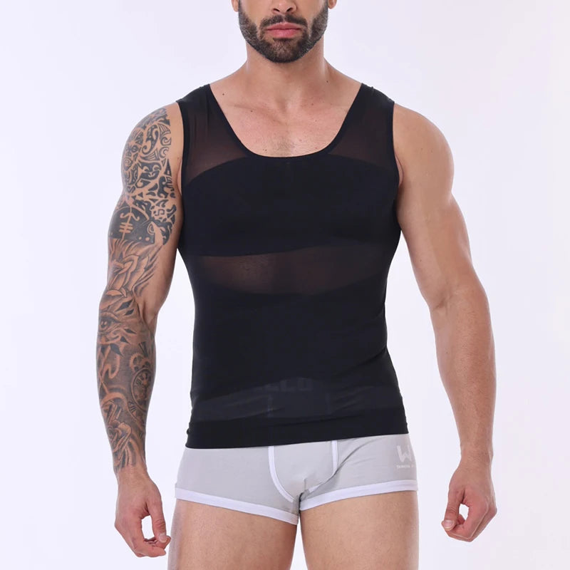 Men Compression Shirt Slimming Undershirt Body Shaper Chest Compression Tummy Control Tank Top Shapewear Underwear